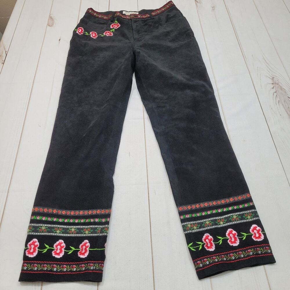 Vintage Black Pants with Red and Green Embroidery
